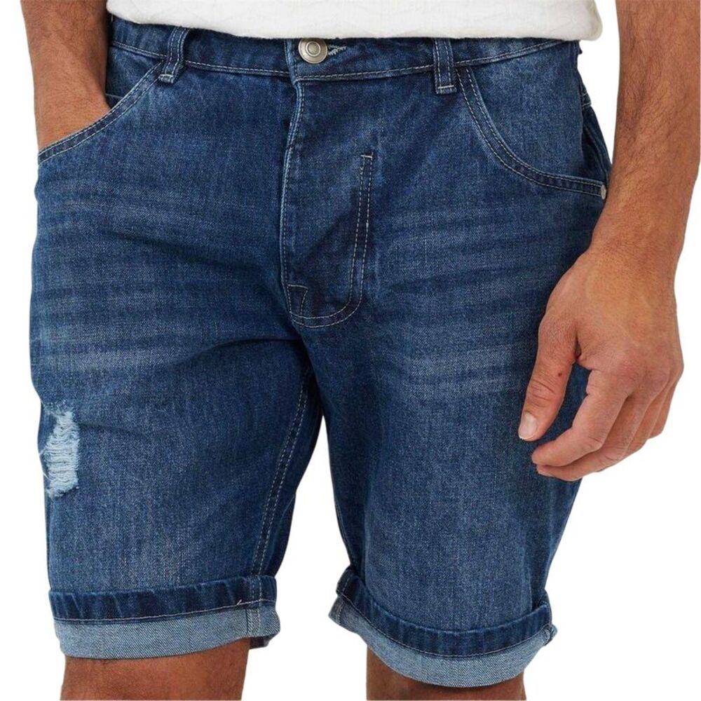 Brave Soul Mens Denim Distressed Shorts / Light Blue Faded